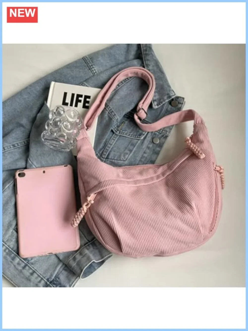 Corduroy Hobo Bag Crescent Shoulder Crossbody Purse Wide Strap Unisex